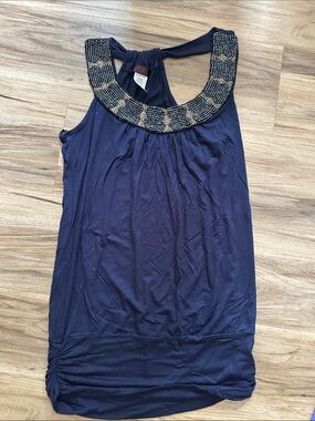 Lipstick Boutique Navy Tank with Beaded Collar
